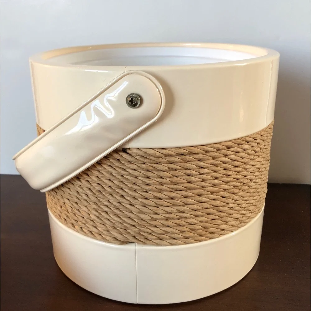 Vintage 70s Georges Briard Cream Vinyl Ice Bucked Wrapped in Natural Jute
